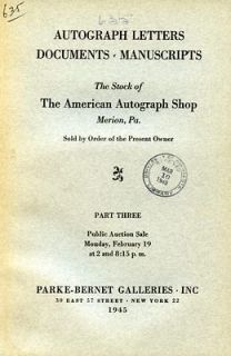American Autograph Shop 1945 Auction Parke Bernet, Signers, Presidents