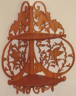 Decorative Oak Wooden Hummingbird Corner Shelf #3 Handmade