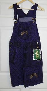 Vintage SLICK 1990s Denim Overalls Quitled purple Jeans Shorts NEW S