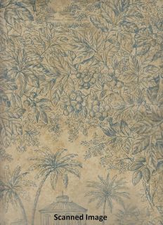 Tropical Toile Wallpaper/ Teal Asian Toile Sidewall / Brown Faux