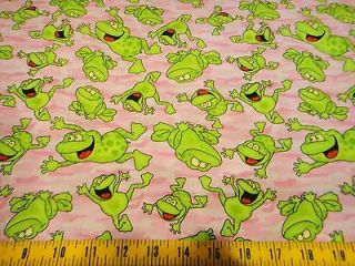Leap Frogs Toads Jumping Allover Pink Camo Cotton Fabric BTY