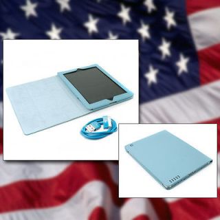 NEW CASE COVER STAND POUCH PU LEATHER AQUA BLUE+3FT USB CABLE IPAD 2