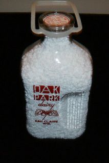 Oak Park Dairy Half Gallon Milk Bottle Eau Claire Wis. With Handle