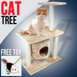 Beige Cat Tree Level Condo 36 Kitten Furniture Scratching Post Pet
