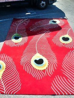* 138 x 10 Red Rug with Peacock Feather Design