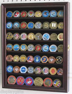 56 Military Challenge Coin Display Case Cabinet Wall Rack, medal flag