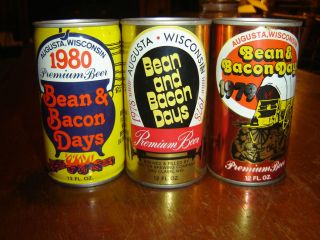 of 3 Different Bean & Bacon Days Augusta, Wisconsin Empty Beer Cans