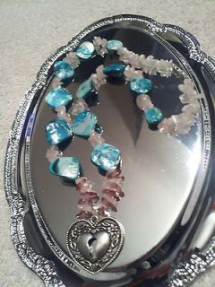 Handmade Artisan Jewelry Key to my Heart Necklace 20 inch length Blue