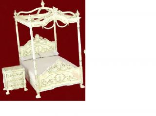 Bespaq Dollhouse Miniature bedroom set canopy bed/night stand hand