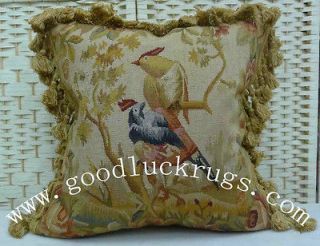 Antique Repro Wool French Aubusson Birds Parrots Pillow Cushion Cover