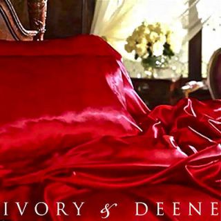 Luxury Vivid RED Silk Satin KING SIZE Bed Sheet Set NEW Hotel Bedding