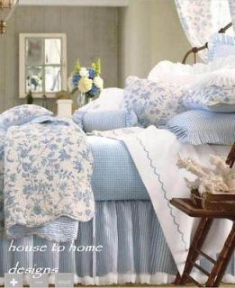 BRIGHTON BLUE WHITE FRENCH TOILE 7pc QUILT BED SET KING