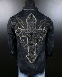 ROAR WOVEN Button shirt MEDITATION II 2 in Black With STONES & CROSSES