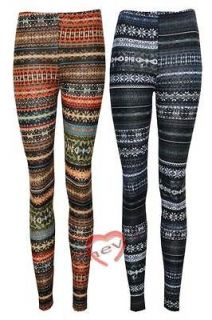 Womans Knitted Aztec Tribal Floral Print Full Length Legging Ladies