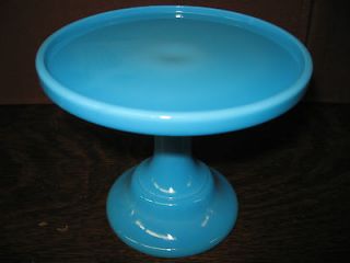 Blue milk Glass cake serving stand / plate platter pedistal raised