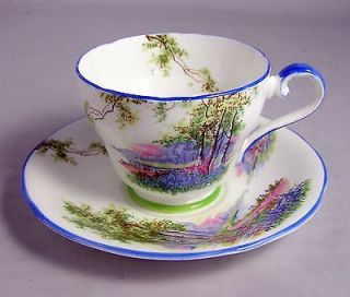 Aynsley BLUEBELL TIME Blue Trim Teacup Cup & Saucer