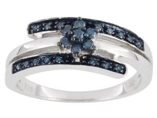 Delicate .20ctw Blue Diamond Bypass Flower Ring .925 Sterling Silver $