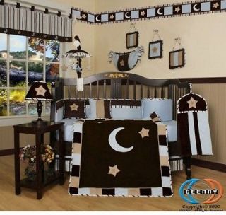 Newly listed Blue Brown Moon & Star 13P Baby CRIB BEDDING SET