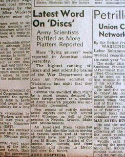 1947 newspaper FLYING SAUCER / UFO CRAZE BEGINS in US after ROSWELL
