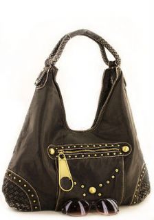 Black Designer distress Studded Big Zipper Celebrity hobo bag purse