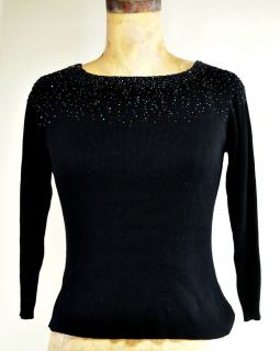 Black silk sweater top soft galaxy beads XS modern elements