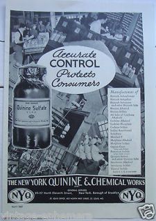 1937 NEW YORK QUININE & CHEMICAL WORKS OPIUM MORPHINE CODEINE AD