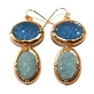 Baby BLUE JEAN LANA DEL REY Druzy Crystal Rock GOLD Earrings