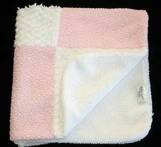 Deena Pink White Squares Baby Blanket Sherpa Shaggy Patchwork Blocks