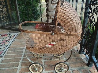 Antique Vintage Doll Carriage Stroller Pram Wicker unmarked