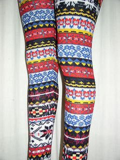 Sexy Colorful RED & BLUE Soft Nordic SNOWFLAKE Knit Sweater LEGGINGS