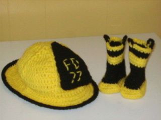 Crocheted Baby Fireman Hat, Booties, and Diaper Cover Photo Prop