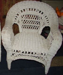 Vintage Childs Doll Bear Armed White Wicker Chair