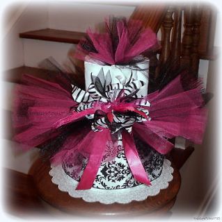 Pink And Black Zebra Diaper Cake Baby Shower Centerpiece Gift Girl