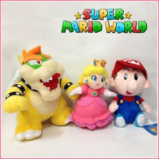 3X Super Mario Plush Soft Toy Princess Peach Bowser Baby Mario Stuffed