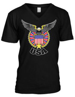 USA Bald Eagle Flag Stars And Stripes American Pride Freedo V neck Men