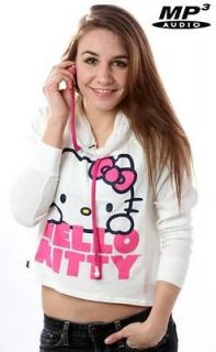 Hello Kitty White Pink Pullover Hoodie Buddie  Earbuds Sweatshirt