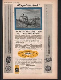 1940 BRISTOL HORTON FISH TACKLE BAMBOO TELESCOPIC ROD REEL LINE SPORT