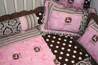 pc John Deere Damask Pink Baby Bedding set  Free personalized