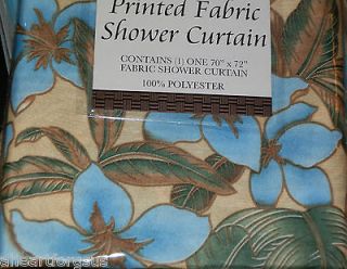 PANACHE NEW FABRIC SHOWER CURTAIN PALM TREES BAMBOO TROPICAL FLOWERS