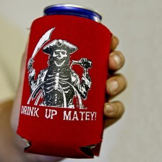 Drink Up Mateys Pirate Beer Soda Pop Can Koozie Koolie Cooler