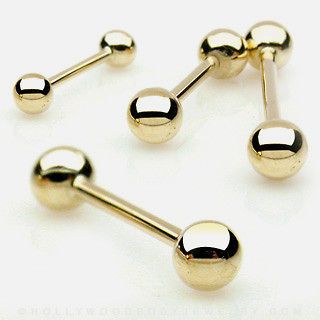 14K. Solid GOLD BARBELL TONGUE RINGS Piercing Jewelry
