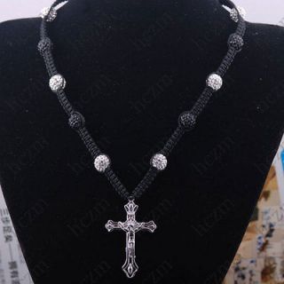 cross pendant 46x30x4mm white black Crystal pave ball bead necklace