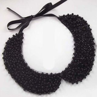 Vintage Style Ladies Milky Black Beads Tie Collar Bib Statement