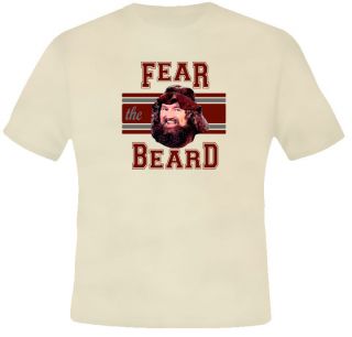 Fear The Beard Hillbilly Jim Wrestling 80s Tan T Shirt