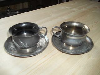 Barbour Silver Co Quadruple Plate Floral Etched 2 Cups and Saucers