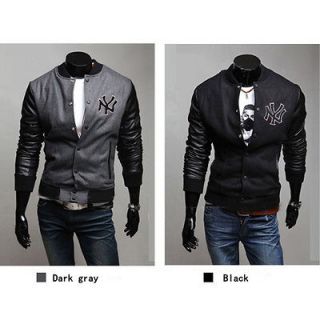 wool PU leather stitching Mens Fashion baseball uniform collar jacket