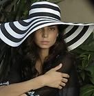Women Stripe Zebra Floppy Straw Wide 17CM Brim Derby Beach Hat