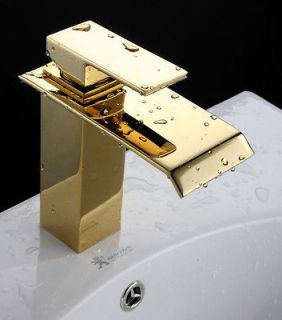 Quality Gold Plated Brass Bathroom Sink Waterfall Faucet Tap 1.06 KG