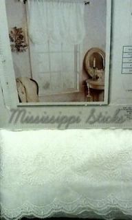 Shabby Chic White Embroidered Window Panel Balloon Shade Batiste Voile