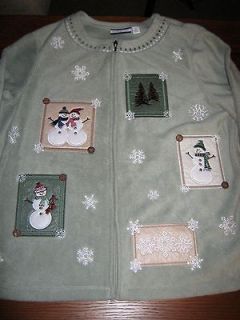 Croft & Barrow Full Zip Fleece Jacket Snowman Snowflakes Winter Theme